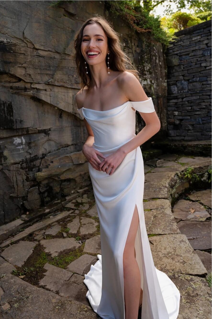 Viviana Bridal Cowl Neck Wedding Gown Size 14 Ivory Satin NWT